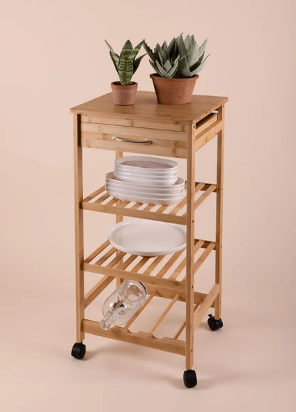 The Mia Bambu Tekerlekli 4 Katlı Düzenleyici Dolap Raf 83x40x37 Cm - Resim 2