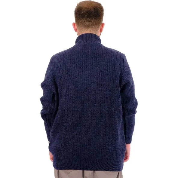 Büyük Beden Erkek Triko Kazak Yarım Fermuarlı Dik Yaka 24209 Lacivert - 4