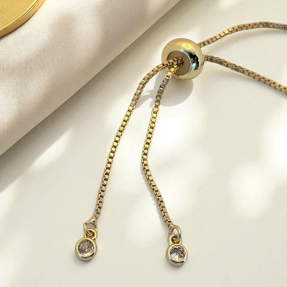 İsme Özel Taç Motifli Beyaz Taş Desenli Zincirli 14 Ayar Altın Plakalı Hediye Bileklik-471 - Resim 5