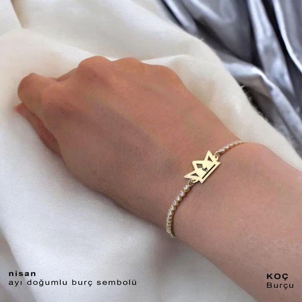 Burca Özel Taç Motifli Beyaz Taş Desenli Zincirli 14 Ayar Altın Plakalı Hediye Bileklik-471 - Resim 2