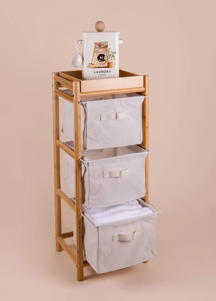 The Mia Bambu 3 Bez Çekmeceli Düzenleyici Dolap Raf 90x35x30 Cm - Resim 3