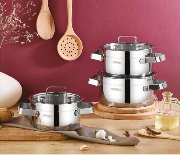 Kahramanlar Sırma 6 Parça Çelik Tencere Seti – 18/10 Paslanmaz, Kapsül Taban, İndüksiyon Uyumlu ürün görseli