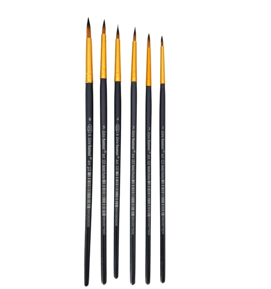 Samur 6'lı 123 Sentetik Akrilik ve Sulu Boya Fırça Seti tezhip ve minyatür - Resim 3