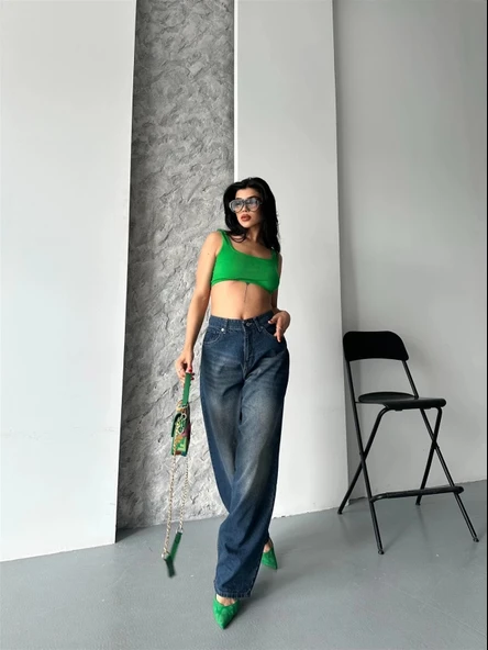 BİÇOMİ Baggy süper taş bıyık yıkama kahve tint jeans pantolon d2007 - Resim 3