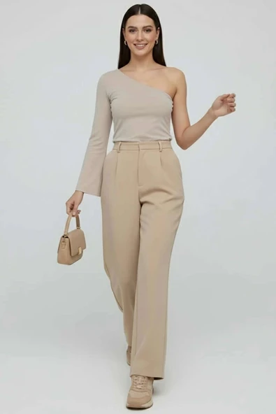 BİÇOMİ Tek Omuzlu Basic Bluz Vizon T4275 ürün görseli