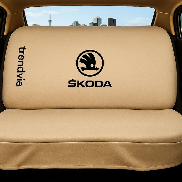 Skoda Bej Renk Ön Arka Koltuk Kılıfı Penye Servis Tipi Araba Koltuk Koruyucu - 2