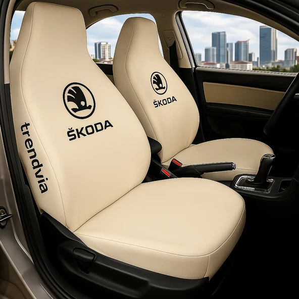 Skoda Bej Renk Ön Arka Koltuk Kılıfı Penye Servis Tipi Araba Koltuk Koruyucu