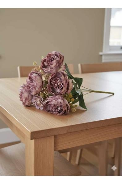 Koca Kafalı Lotus Çiçeği Lila tonlarında 7 dallı 42 Cm Ev Dekor saksı vazo süsü - Resim 2