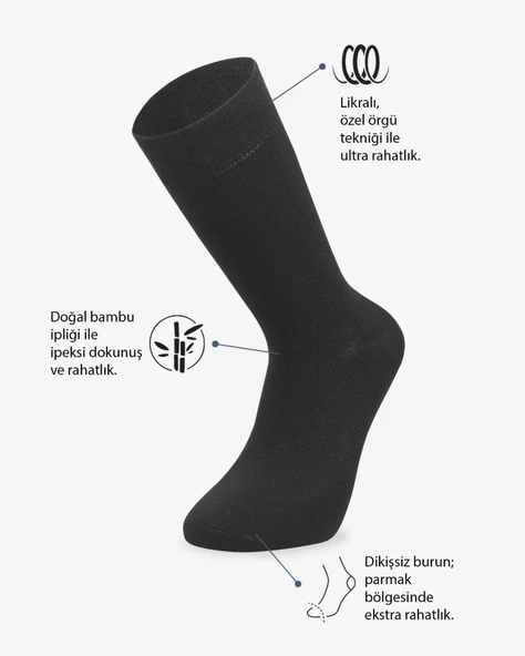 6 Lı Royam Konsept Bambu Koku Yapmayan Erkek Kışlık Dikişsiz Soket Çorap - 2