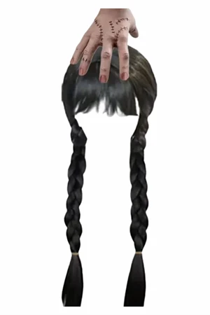 Wednesday Addams Karakter Peruk – 61 cm Uzunluk, Isıya Dayanıklı Sentetik Örgülü Saç, Doğal Siyah, Halloween & Parti Kostüm Peruğu - 2