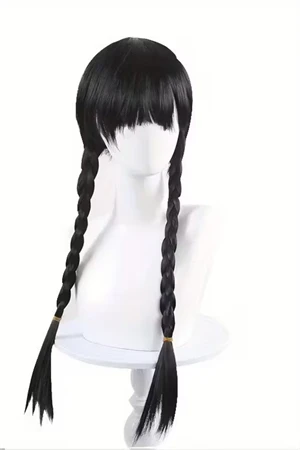 Wednesday Addams Karakter Peruk – 61 cm Uzunluk, Isıya Dayanıklı Sentetik Örgülü Saç, Doğal Siyah, Halloween & Parti Kostüm Peruğu - 4