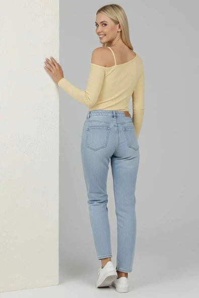 BİÇOMİ Tek Omuz İpli Bluz Sarı T4328 - Resim 3