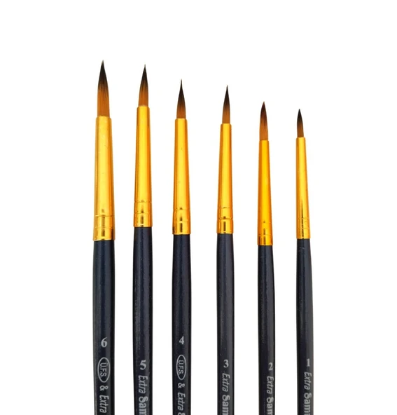 Samur 6'lı 123 Sentetik Akrilik ve Sulu Boya Fırça Seti tezhip ve minyatür ürün görseli