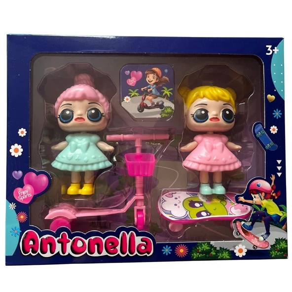 Antonella İkili Set- Paten Kayan ve Scooter Süren Bebekler Seti - 1