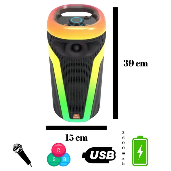 HEPU HP-113 5W Mikrofonlu RGB Led Kablosuz Bluetooth Hoparlör - 2