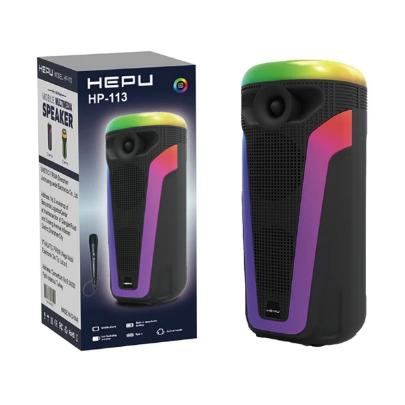 HEPU HP-113 5W Mikrofonlu RGB Led Kablosuz Bluetooth Hoparlör - 5