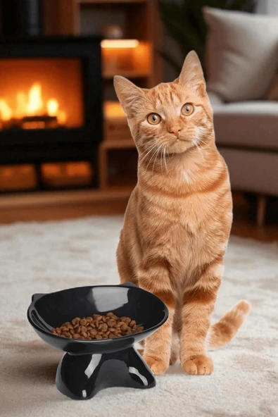 Siyah Özel Tasarım Lüks Kedi Mama Kabı ürün görseli 1