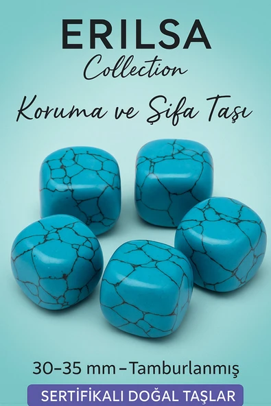 Sertifikalı Tamburlanmış Doğal Firuze Taşı Kütle (30-35 mm) – Koruma ve Şifa Taşı ürün görseli