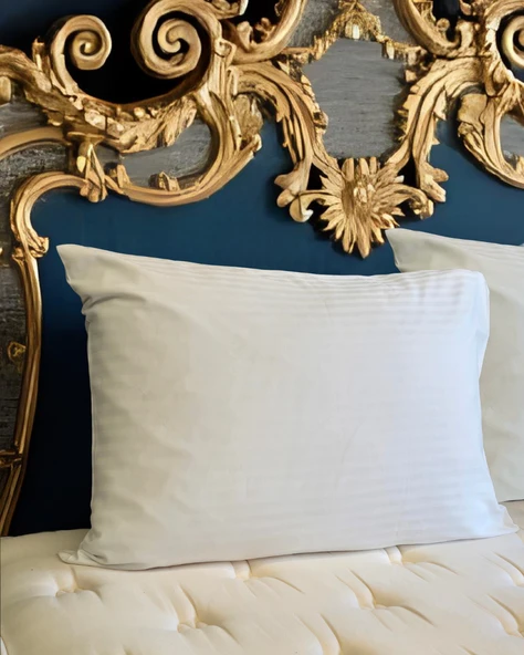 Solivane Otel Tipi Lüks Yastık Kılıfı | 83 Tel Pamuk Saten Çizgili Kumaş | Queen Size 60x80 - 3
