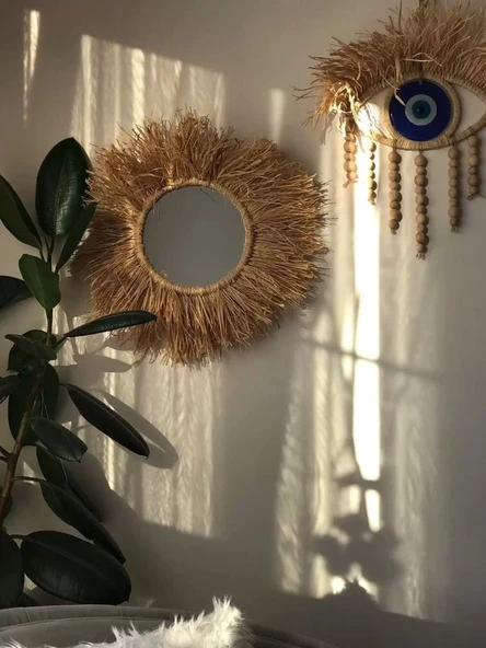 2li Nazar Boncuklu Rafya Duvar Süsü - 1