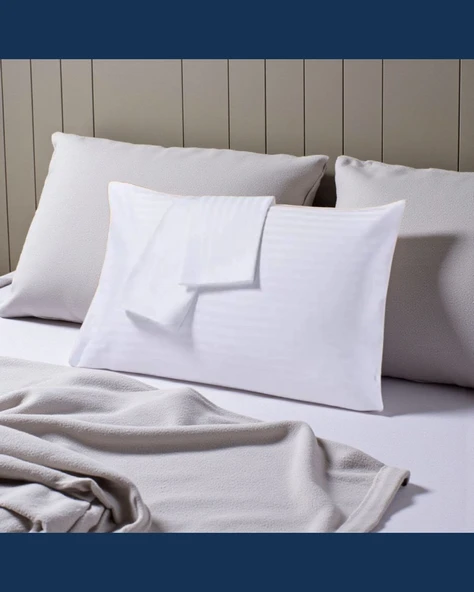 Solivane Otel Tipi Lüks Yastık Kılıfı | 83 Tel Pamuk Saten Çizgili Kumaş | Queen Size 60x80 - 10