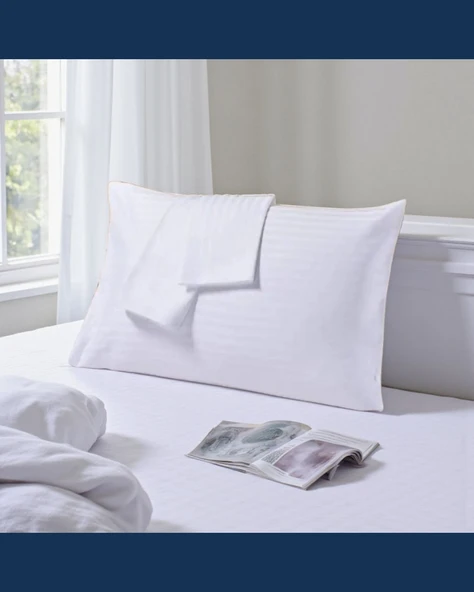 Solivane Otel Tipi Lüks Yastık Kılıfı | 83 Tel Pamuk Saten Çizgili Kumaş | Queen Size 60x80 - 5