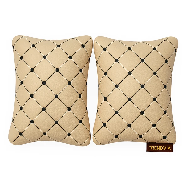 Bej Renk Oto Boyun Yastığı 2’li  Kapitone Araç Sürüş Desteği ve Seyahat Yastığı