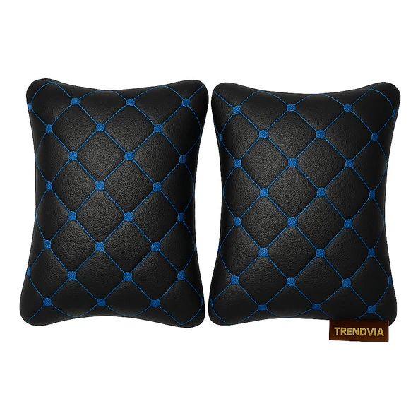 Mavi Nakışlı Renk Oto Boyun Yastığı 2’li Kapitone Araç Sürüş Desteği ve Seyahat Yastığı