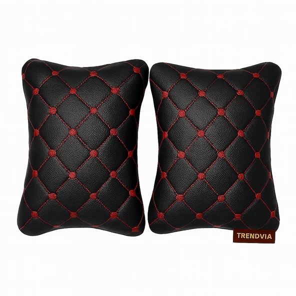 Kırmızı Nakışlı Renk Oto Boyun Yastığı 2’li  Kapitone Araç Sürüş Desteği ve Seyahat Yastığı