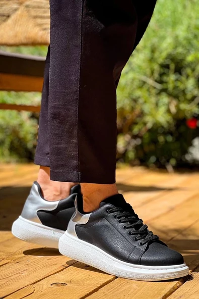 KB-X500  Kuback  Siyah Gümüş Yüksek Taban Bağcıklı Günlük Erkek Ayakkabı - Resim 2