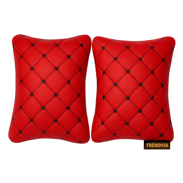 Kırmızı Renk Oto Boyun Yastığı 2’li Kapitone Araç Sürüş Desteği ve Seyahat Yastığı