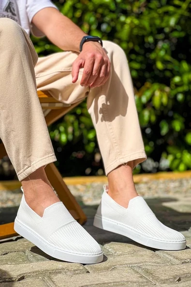 KB-114  Kuback Beyaz Triko Yüksek Taban Bağcıksız Günlük Erkek Ayakkabı ürün görseli 1