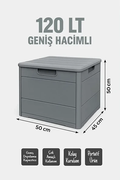 120 Lt Bahçe Balkon Kiler Depolama Sandığı - 5