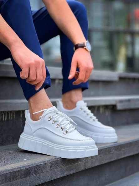 KB-X10 Kuback Beyaz Cilt  Beyaz Yüksek Taban Günlük Spor Ayakkabı - Resim 4