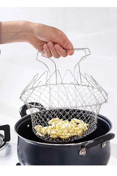 Çok Fonksiyonlu Pratik Süzgeç Katlanır - Kızartma Haşlama Aparatı -Chef Basket EVV-82692 - Resim 2