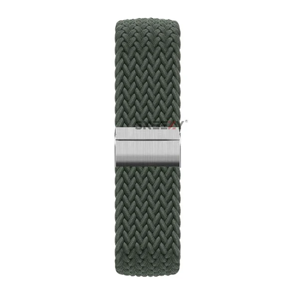 Sneezy Huawei Watch GT5 41mm İle Uyumlu Metal Klips Solo Fiberlink Kumaş Örgü Kordon  Haki - 2