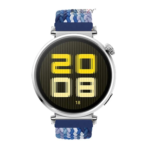 Sneezy Huawei Watch GT5 41mm İle Uyumlu Metal Klips Solo Fiberlink Kumaş Örgü Kordon Mavi Beyaz - 3