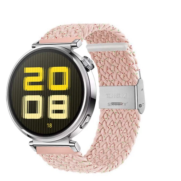 Sneezy Huawei Watch GT5 41mm İle Uyumlu Metal Klips Solo Fiberlink Kumaş Örgü Kordon  Pudra - 1