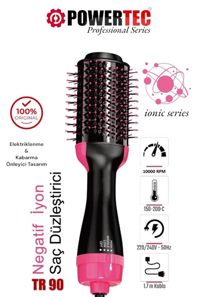 Powertec Tr-90 Profesyonel Saç Şekillendirici Ve Saç Düzleştirici Fön Tarağı İyon Özellikli ürün görseli