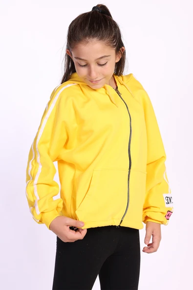 Toontoy Kız Çocuk Kol Üstü Şeritli Armalı Salaş Hırka - Resim 8