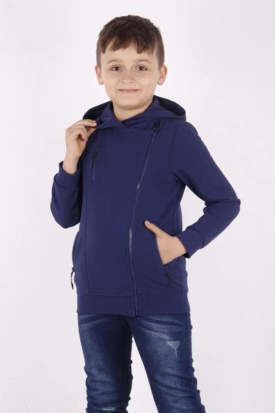 Toontoy Erkek Çocuk Cepli Fermuarlı Asimetrik Kesim Hırka