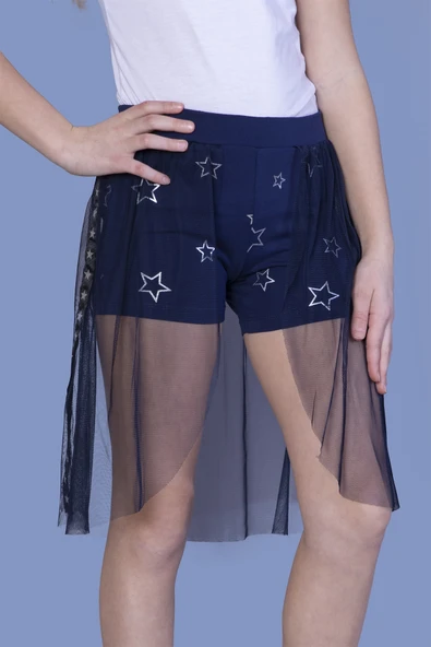Toontoy Kız Çocuk Yıldız Baskılı Dantelli Şort - Resim 3