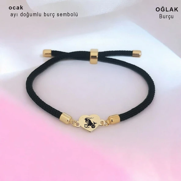 Burca Özel Kalp Motifli Siyah İpek Örgülü 14 Ayar Altın Plakalı Hediye Bileklik-475 ürün görseli