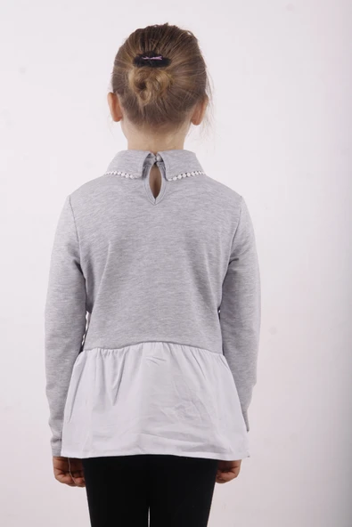 Toontoy Kız Çocuk Gömlek Detaylı Yakası Aksesuarlı Sweatshirt - 2