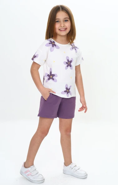 Toontoy Kız Çocuk Garni Çiçek Baskılı Şortlu Takım - 12