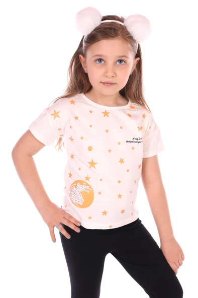 Toontoy Kız Bebek Önü Simli Yıldız Baskılı Tişört - 2