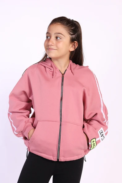 Toontoy Kız Çocuk Kol Üstü Şeritli Armalı Salaş Hırka - Resim 7