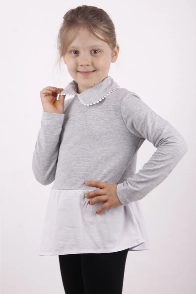 Toontoy Kız Çocuk Gömlek Detaylı Yakası Aksesuarlı Sweatshirt - 3