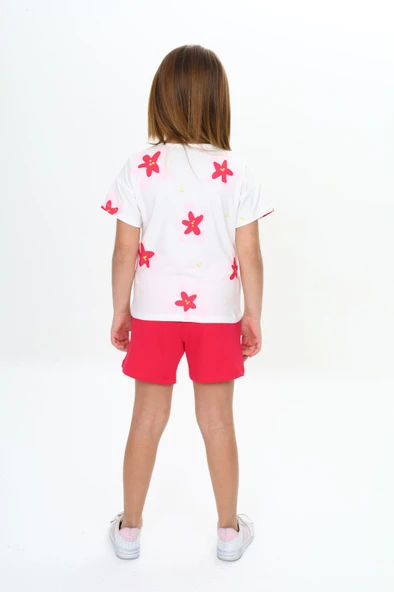 Toontoy Kız Çocuk Garni Çiçek Baskılı Şortlu Takım - 9