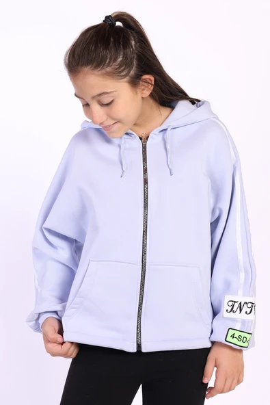 Toontoy Kız Çocuk Kol Üstü Şeritli Armalı Salaş Hırka - Resim 2